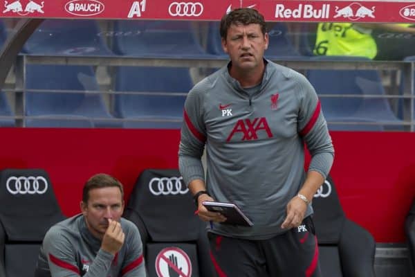 SALZBURG, AUSTRIA - Tuesday, August 25, 2020: Liverpool's assistant manager Peter Krawietz during a preseason friendly match between FC Red Bull Salzburg and Liverpool FC at the Red Bull Arena. (Pic by Propaganda)