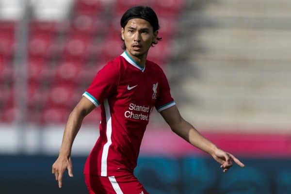 SALZBURG, AUSTRIA - Tuesday, August 25, 2020: Liverpool's Takumi Minamino during a preseason friendly match between FC Red Bull Salzburg and Liverpool FC at the Red Bull Arena. (Pic by Propaganda)