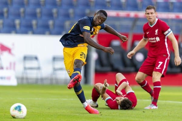 SALZBURG, AUSTRIA - Tuesday, August 25, 2020: FC Red Bull Salzburg's Patson Daka during a preseason friendly match between FC Red Bull Salzburg and Liverpool FC at the Red Bull Arena. (Pic by Propaganda)