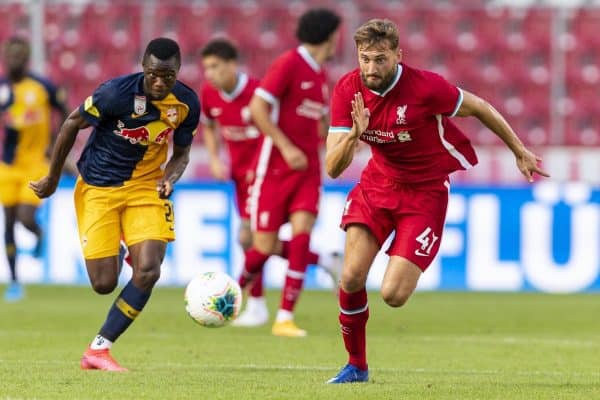 SALZBURG, AUSTRIA - Tuesday, August 25, 2020: Liverpool's Nathaniel Phillips during a preseason friendly match between FC Red Bull Salzburg and Liverpool FC at the Red Bull Arena. (Pic by Propaganda)