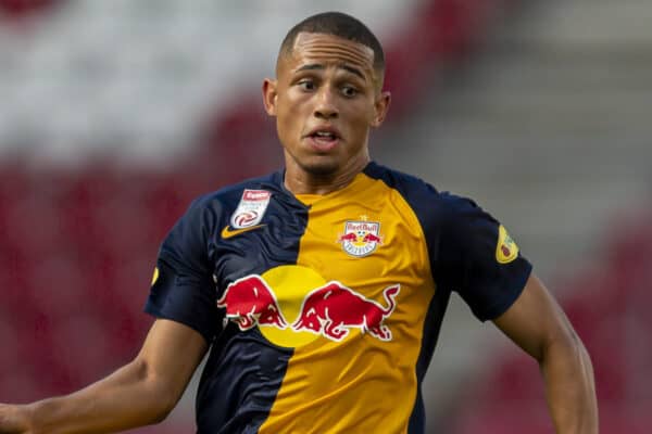 SALZBURG, AUSTRIA - Tuesday, August 25, 2020: FC Red Bull Salzburg's Noah Okafor during a preseason friendly match between FC Red Bull Salzburg and Liverpool FC at the Red Bull Arena. (Pic by Propaganda)