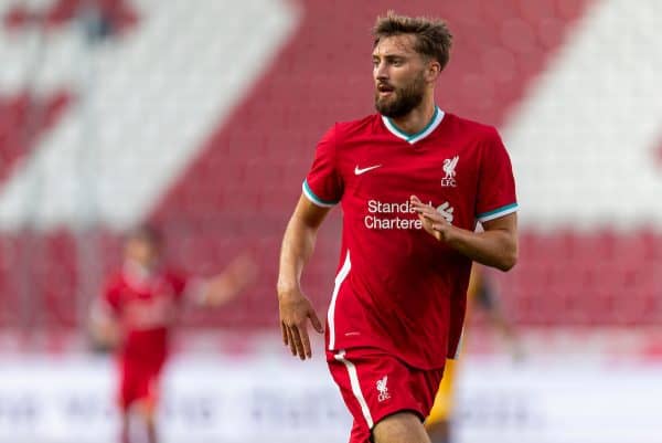 SALZBURG, AUSTRIA - Tuesday, August 25, 2020: Liverpool's substitute Nathaniel Phillips during a preseason friendly match between FC Red Bull Salzburg and Liverpool FC at the Red Bull Arena. (Pic by Propaganda)