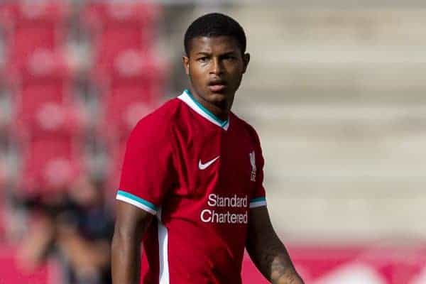 SALZBURG, AUSTRIA - Tuesday, August 25, 2020: Liverpool's substitute Rhian Brewster during a preseason friendly match between FC Red Bull Salzburg and Liverpool FC at the Red Bull Arena. (Pic by Propaganda)