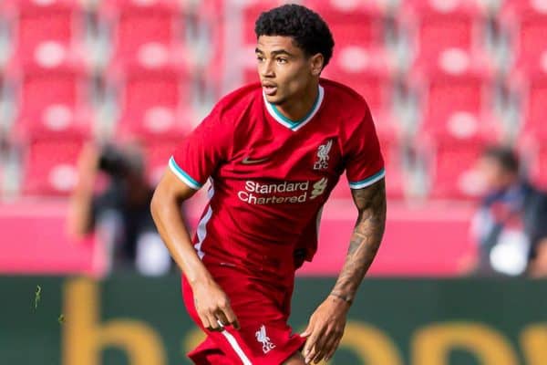 SALZBURG, AUSTRIA - Tuesday, August 25, 2020: Liverpool's substitute Ki-Jana Hoever during a preseason friendly match between FC Red Bull Salzburg and Liverpool FC at the Red Bull Arena. (Pic by Propaganda)