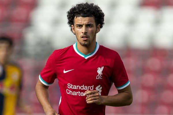 SALZBURG, AUSTRIA - Tuesday, August 25, 2020: Liverpool's substitute Curtis Jones during a preseason friendly match between FC Red Bull Salzburg and Liverpool FC at the Red Bull Arena. (Pic by Propaganda)