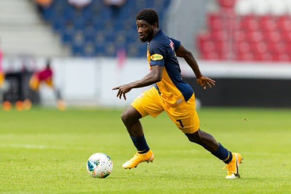 SALZBURG, AUSTRIA - Tuesday, August 25, 2020: FC Red Bull Salzburg's Sékou Koïta during a preseason friendly match between FC Red Bull Salzburg and Liverpool FC at the Red Bull Arena. (Pic by Propaganda)