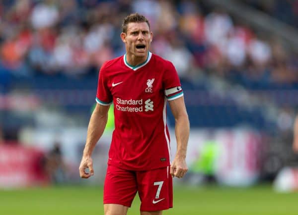 SALZBURG, AUSTRIA - Tuesday, August 25, 2020: Liverpool's captain James Milner during a preseason friendly match between FC Red Bull Salzburg and Liverpool FC at the Red Bull Arena. (Pic by Propaganda)