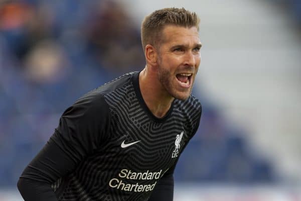 SALZBURG, AUSTRIA - Tuesday, August 25, 2020: Liverpool's substitute goalkeeper Adrian during a preseason friendly match between FC Red Bull Salzburg and Liverpool FC at the Red Bull Arena. (Pic by Propaganda)