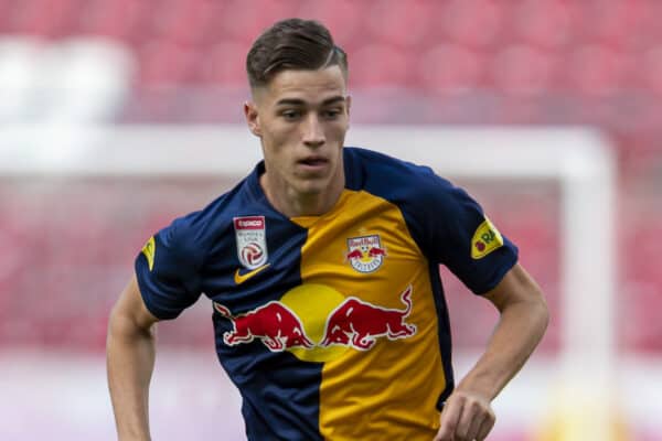 SALZBURG, AUSTRIA - Tuesday, August 25, 2020: FC Red Bull Salzburg's Luka Sucic during a preseason friendly match between FC Red Bull Salzburg and Liverpool FC at the Red Bull Arena. (Pic by Propaganda)