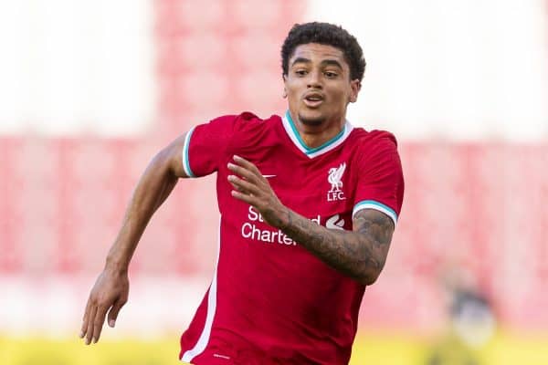 SALZBURG, AUSTRIA - Tuesday, August 25, 2020: Liverpool's Ki-Jana Hoever during a preseason friendly match between FC Red Bull Salzburg and Liverpool FC at the Red Bull Arena. (Pic by Propaganda)