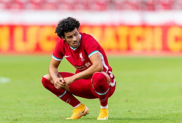 SALZBURG, AUSTRIA - Tuesday, August 25, 2020: Liverpool's Curtis Jones during a preseason friendly match between FC Red Bull Salzburg and Liverpool FC at the Red Bull Arena. (Pic by Propaganda)