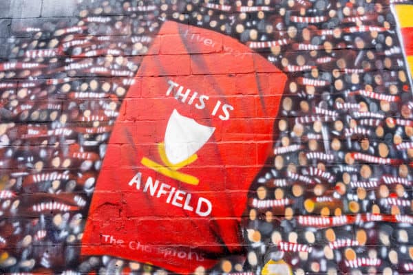 LIVERPOOL, ENGLAND - Saturday, August 29, 2020: A detail view on a new street art mural of Liverpool FC players Steven Gerrard, Jamie Carragher, Robbie Fowler, Virgil van Dijk and Kenny Dalglish. The mural was created by Murwalls on the side of the Arc Hotel near Liverpool FC's Anfield Stadium. (Pic by Propaganda)