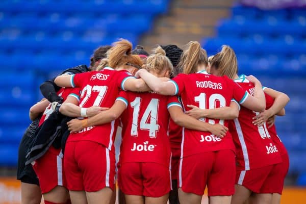 BIRKENHEAD, ENGLAND - Sunday, September 6, 2020: Liverpool players form a pre-match team huddle before the FA Women’s Championship game between Liverpool FC Women and Durham Women FC at Prenton Park. (Pic by Paul Greenwood/Propaganda)