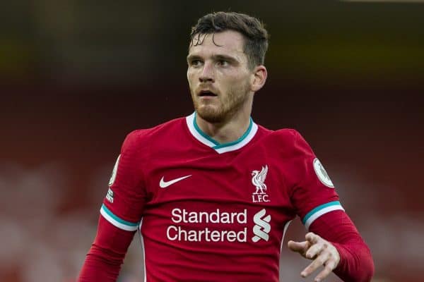 LIVERPOOL, ENGLAND - Saturday, September 12, 2020: Liverpool’s Andy Robertson during the opening FA Premier League match between Liverpool FC and Leeds United FC at Anfield. The game was played behind closed doors due to the UK government’s social distancing laws during the Coronavirus COVID-19 Pandemic. Liverpool won 4-3. (Pic by David Rawcliffe/Propaganda)