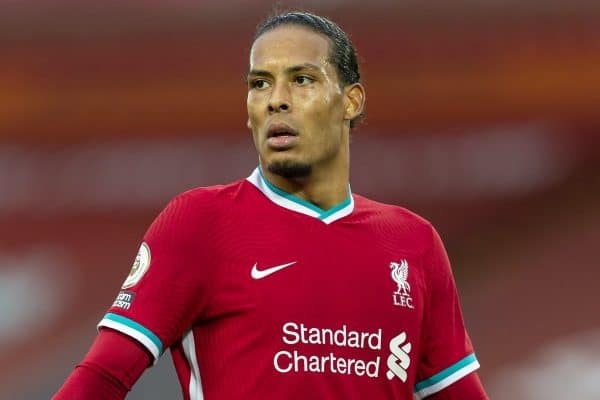 LIVERPOOL, ENGLAND - Saturday, September 12, 2020: Liverpool’s Virgil van Dijk during the opening FA Premier League match between Liverpool FC and Leeds United FC at Anfield. The game was played behind closed doors due to the UK government’s social distancing laws during the Coronavirus COVID-19 Pandemic. Liverpool won 4-3. (Pic by David Rawcliffe/Propaganda)