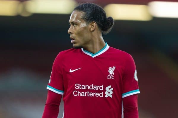 LIVERPOOL, ENGLAND - Saturday, September 12, 2020: Liverpool’s Virgil van Dijk during the opening FA Premier League match between Liverpool FC and Leeds United FC at Anfield. The game was played behind closed doors due to the UK government’s social distancing laws during the Coronavirus COVID-19 Pandemic. Liverpool won 4-3. (Pic by David Rawcliffe/Propaganda)