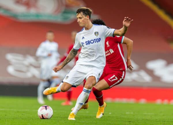 LIVERPOOL, ENGLAND - Saturday, September 12, 2020: Leeds United's Robin Koch during the opening FA Premier League match between Liverpool FC and Leeds United FC at Anfield. The game was played behind closed doors due to the UK government’s social distancing laws during the Coronavirus COVID-19 Pandemic. Liverpool won 4-3. (Pic by David Rawcliffe/Propaganda)