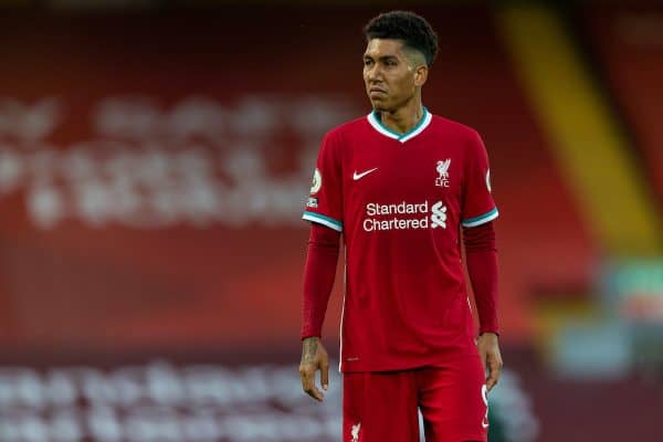 LIVERPOOL, ENGLAND - Saturday, September 12, 2020: Liverpool’s Roberto Firmino during the opening FA Premier League match between Liverpool FC and Leeds United FC at Anfield. The game was played behind closed doors due to the UK government’s social distancing laws during the Coronavirus COVID-19 Pandemic. Liverpool won 4-3. (Pic by David Rawcliffe/Propaganda)