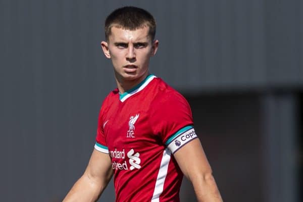 KIRKBY, ENGLAND - Sunday, September 13, 2020: Liverpool's captain Ben Woodburn during the Premier League 2 Division 1 match between Liverpool FC Under-23's and Everton FC Under-23's at the Liverpool Academy. Liverpool won 1-0. (Pic by David Rawcliffe/Propaganda)