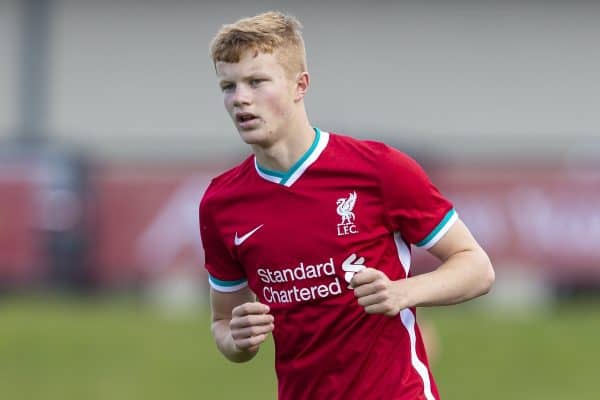 LIVERPOOL, ENGLAND - Saturday, February 22, 2020: Liverpool's Luca Stephenson during the Under-18 FA Premier League match between Liverpool FC and Stoke City FC at the Liverpool Academy. Liverpool won 5-0. (Pic by David Rawcliffe/Propaganda)