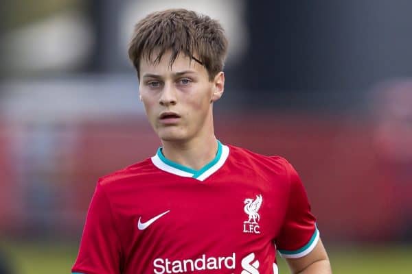 LIVERPOOL, ENGLAND - Saturday, February 22, 2020: Liverpool's Sean Wilson during the Under-18 FA Premier League match between Liverpool FC and Stoke City FC at the Liverpool Academy. Liverpool won 5-0. (Pic by David Rawcliffe/Propaganda)