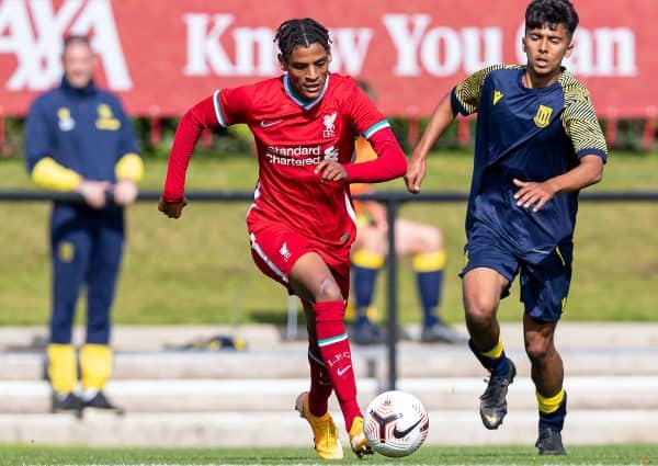 LIVERPOOL, ENGLAND - Saturday, February 22, 2020: Liverpool's substitute Melkamu Frauendof during the Under-18 FA Premier League match between Liverpool FC and Stoke City FC at the Liverpool Academy. Liverpool won 5-0. (Pic by David Rawcliffe/Propaganda)