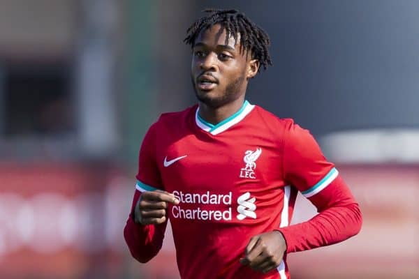 LIVERPOOL, ENGLAND - Saturday, February 22, 2020: Liverpool's James Balagizi during the Under-18 FA Premier League match between Liverpool FC and Stoke City FC at the Liverpool Academy. Liverpool won 5-0. (Pic by David Rawcliffe/Propaganda)