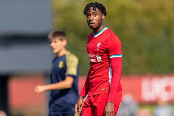 LIVERPOOL, ENGLAND - Saturday, February 22, 2020: Liverpool's James Balagizi during the Under-18 FA Premier League match between Liverpool FC and Stoke City FC at the Liverpool Academy. Liverpool won 5-0. (Pic by David Rawcliffe/Propaganda)