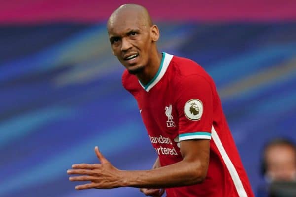 LONDON, ENGLAND - Sunday, September 20, 2020: Liverpool’s Fabio Henrique Tavares 'Fabinho' during the FA Premier League match between Chelsea FC and Liverpool FC at Stamford Bridge. The game was played behind closed doors due to the UK government’s social distancing laws during the Coronavirus COVID-19 Pandemic. Liverpool won 2-0. (Pic by Propaganda)