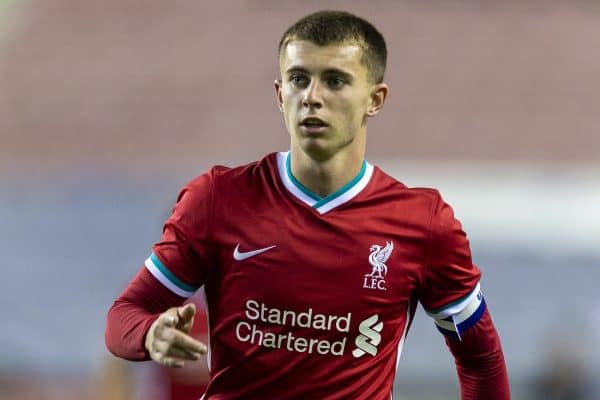 WIGAN, ENGLAND - Tuesday, September 22, 2020: Liverpool's captain Ben Woodburn during the EFL Trophy Northern Group D match between Wigan Athletic and Liverpool FC Under-21's at the DW Stadium. Wigan Athletic won 6-1. (Pic by David Rawcliffe/Propaganda)