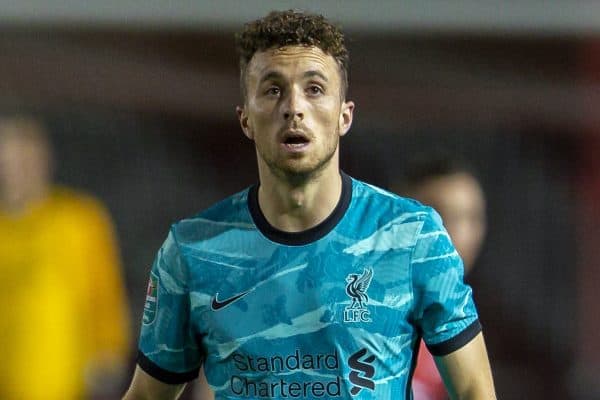 LINCOLN, ENGLAND - Thursday, September 24, 2020: Liverpool's Diogo Jota during the Football League Cup 3rd Round match between Lincoln City FC and Liverpool FC at Sincil Bank. Liverpool won 7-2. (Pic by David Rawcliffe/Propaganda)