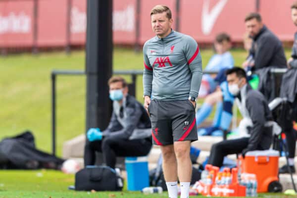 KIRKBY, ENGLAND - Saturday, September 26, 2020: Liverpool's coach Tim Jenkins during the Under-18 Premier League match between Liverpool FC Under-18's and Manchester City FC Under-18's at the Liverpool Academy. Manchester City won 3-1. (Pic by David Rawcliffe/Propaganda)