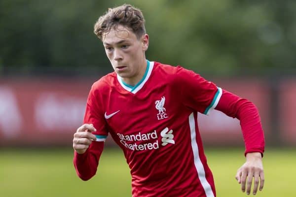 KIRKBY, ENGLAND - Saturday, September 26, 2020: Liverpool's Luke Chambers during the Under-18 Premier League match between Liverpool FC Under-18's and Manchester City FC Under-18's at the Liverpool Academy. Manchester City won 3-1. (Pic by David Rawcliffe/Propaganda)