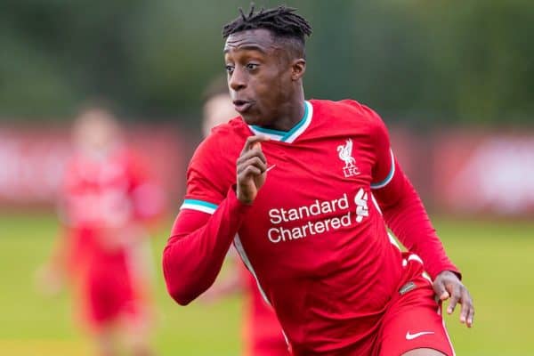 KIRKBY, ENGLAND - Saturday, September 26, 2020: Liverpool's substitute Isaac Mabaya during the Under-18 Premier League match between Liverpool FC Under-18's and Manchester City FC Under-18's at the Liverpool Academy. Manchester City won 3-1. (Pic by David Rawcliffe/Propaganda)