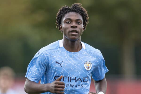 KIRKBY, ENGLAND - Saturday, September 26, 2020: Manchester City's Romero Lavia during the Under-18 Premier League match between Liverpool FC Under-18's and Manchester City FC Under-18's at the Liverpool Academy. Manchester City won 3-1. (Pic by David Rawcliffe/Propaganda)