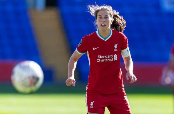 BIRKENHEAD, ENGLAND - Sunday, September 27, 2020: Liverpool's captain Niamh Fahey during the FA Women’s Championship game between Liverpool FC Women and Charlton Athletic Women FC at Prenton Park. Liverpool won 4-0. (Pic by David Rawcliffe/Propaganda)