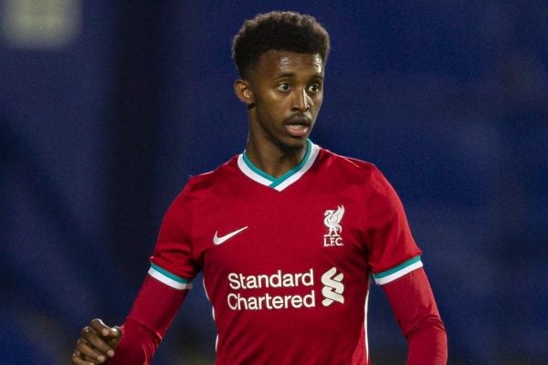 BIRKENHEAD, ENGLAND - Tuesday, September 29, 2020: Liverpool's Abdulrahman Sharif during the EFL Trophy Northern Group D match between Tranmere Rovers FC and Liverpool FC Under-21's at Prenton Park. Tranmere Rovers won 3-2. (Pic by David Rawcliffe/Propaganda)