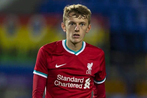 BIRKENHEAD, ENGLAND - Tuesday, September 29, 2020: Liverpool's Tom Clayton during the EFL Trophy Northern Group D match between Tranmere Rovers FC and Liverpool FC Under-21's at Prenton Park. Tranmere Rovers won 3-2. (Pic by David Rawcliffe/Propaganda)