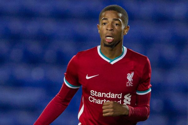 BIRKENHEAD, ENGLAND - Tuesday, September 29, 2020: Liverpool's Elijah Dixon-Bonner during the EFL Trophy Northern Group D match between Tranmere Rovers FC and Liverpool FC Under-21's at Prenton Park. Tranmere Rovers won 3-2. (Pic by David Rawcliffe/Propaganda)