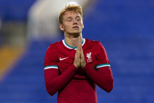 BIRKENHEAD, ENGLAND - Tuesday, September 29, 2020: Liverpool's Sepp Van Den Berg looks dejected as his side lose to Tranmere Rovers during the EFL Trophy Northern Group D match between Tranmere Rovers FC and Liverpool FC Under-21's at Prenton Park. Tranmere Rovers won 3-2. (Pic by David Rawcliffe/Propaganda)