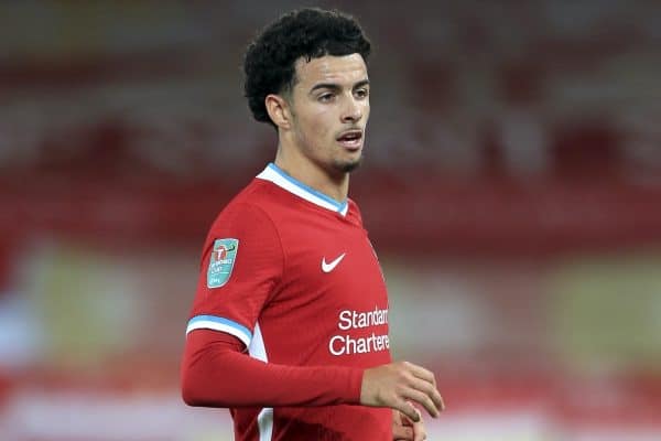 LIVERPOOL, ENGLAND - Thursday, October 1, 2020: Liverpool's Curtis Jones during the Football League Cup 4th Round match between Liverpool FC and Arsenal FC at Anfield. Arsenal won 5-4 on penalties after a goal-less draw. (Pic by Propaganda)