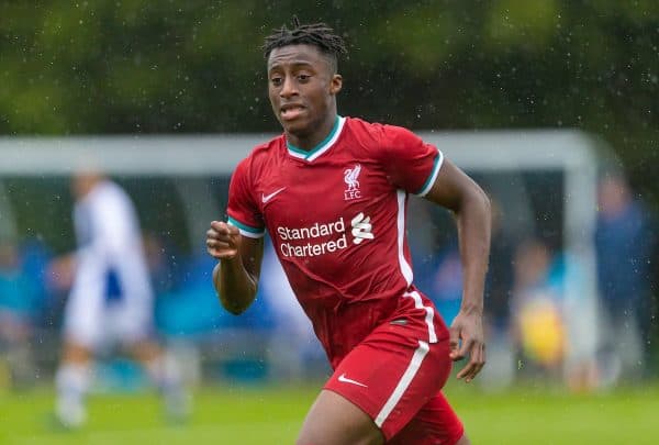 BLACKBURN, ENGLAND - Saturday, October 3, 2020: Liverpool's Isaac Mabaya during the Under-18 FA Premier League match between Blackburn Rovers FC Under-18's and Liverpool FC Under-18's at Brockhall Village Training Ground. Liverpool won 3-0. (Pic by David Rawcliffe/Propaganda)