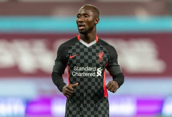 BIRMINGHAM, ENGLAND - Sunday, October 4, 2020: Liverpool’s Naby Keita during the FA Premier League match between Aston Villa FC and Liverpool FC at Villa Park. The game was played behind closed doors due to the UK government’s social distancing laws during the Coronavirus COVID-19 Pandemic. Aston Villa won 7-2. (Pic by David Rawcliffe/Propaganda)