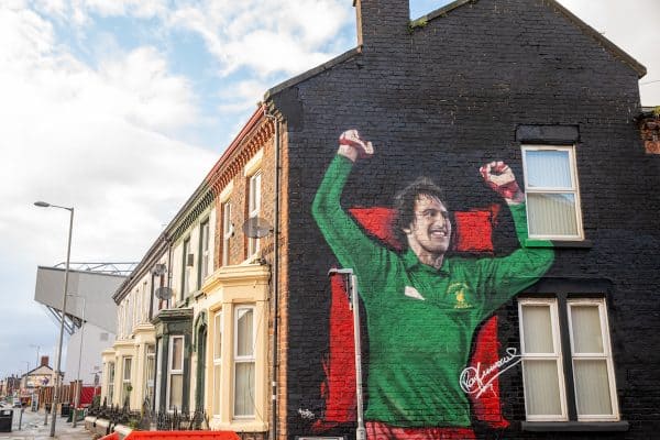 LIVERPOOL, ENGLAND - Tuesday, October 6, 2020: A street art mural of former Liverpool and England goalkeeper Ray Clemence painted on the side of a house in Wylva Road, Anfield, near Anfield Stadium. (Pic by David Rawcliffe/Propaganda)