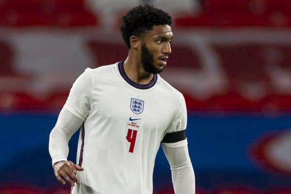 LONDON, ENGLAND - Thursday, October 8, 2020: England's Joe Gomez during the International Friendly match between England and Wales at Wembley Stadium. The game was played behind closed doors due to the UK Government’s social distancing laws prohibiting supporters from attending events inside stadiums as a result of the Coronavirus Pandemic. England won 3-0. (Pic by David Rawcliffe/Propaganda)