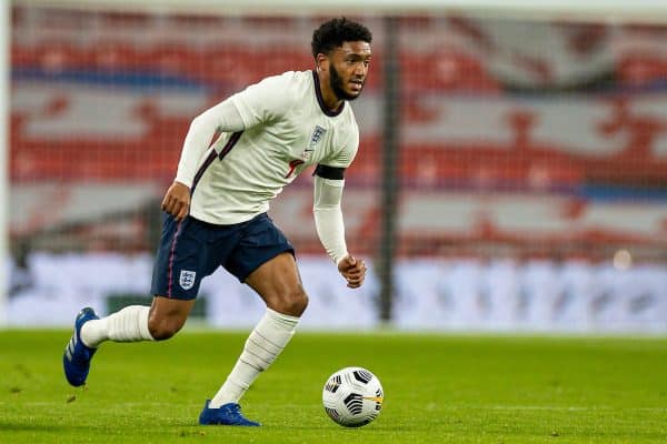 LONDON, ENGLAND - Thursday, October 8, 2020: England's Joe Gomez during the International Friendly match between England and Wales at Wembley Stadium. The game was played behind closed doors due to the UK Government’s social distancing laws prohibiting supporters from attending events inside stadiums as a result of the Coronavirus Pandemic. England won 3-0. (Pic by David Rawcliffe/Propaganda)