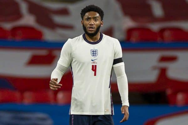 LONDON, ENGLAND - Thursday, October 8, 2020: England's Joe Gomez during the International Friendly match between England and Wales at Wembley Stadium. The game was played behind closed doors due to the UK Government’s social distancing laws prohibiting supporters from attending events inside stadiums as a result of the Coronavirus Pandemic. England won 3-0. (Pic by David Rawcliffe/Propaganda)