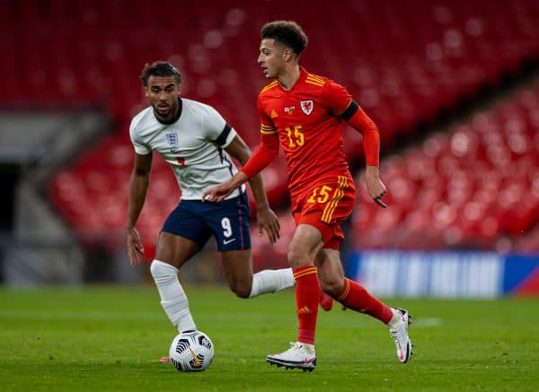 LONDON, ENGLAND - Thursday, October 8, 2020: Wales' Ethan Ampadu during the International Friendly match between England and Wales at Wembley Stadium. The game was played behind closed doors due to the UK Government’s social distancing laws prohibiting supporters from attending events inside stadiums as a result of the Coronavirus Pandemic. England won 3-0. (Pic by David Rawcliffe/Propaganda)