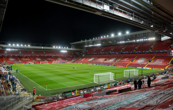 LIVERPOOL, ENGLAND - Tuesday, October 27, 2020: A general view of Anfield from the Spion Kop before the UEFA Champions League Group D match between Liverpool FC and FC Midtjylland at Anfield. Liverpool won 2-0. (Pic by David Rawcliffe/Propaganda)