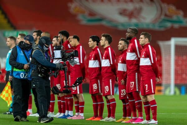 Matchday, Liverpool lineup pre-match at Anfield. TV camera. (Pic by David Rawcliffe/Propaganda)